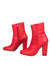 Current Boutique-James Smith - Bright Red Leather Block Heel Booties Sz 7