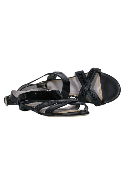 Current Boutique-Jason Wu - Black Leather Snakeskin Embossed Strappy Sandals Sz 6.5