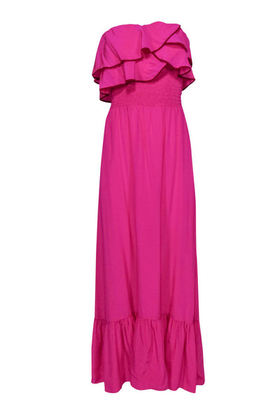 Current Boutique-Jay Godfrey - Bright Fuchsia Strapless Silk Maxi Dress Sz 6