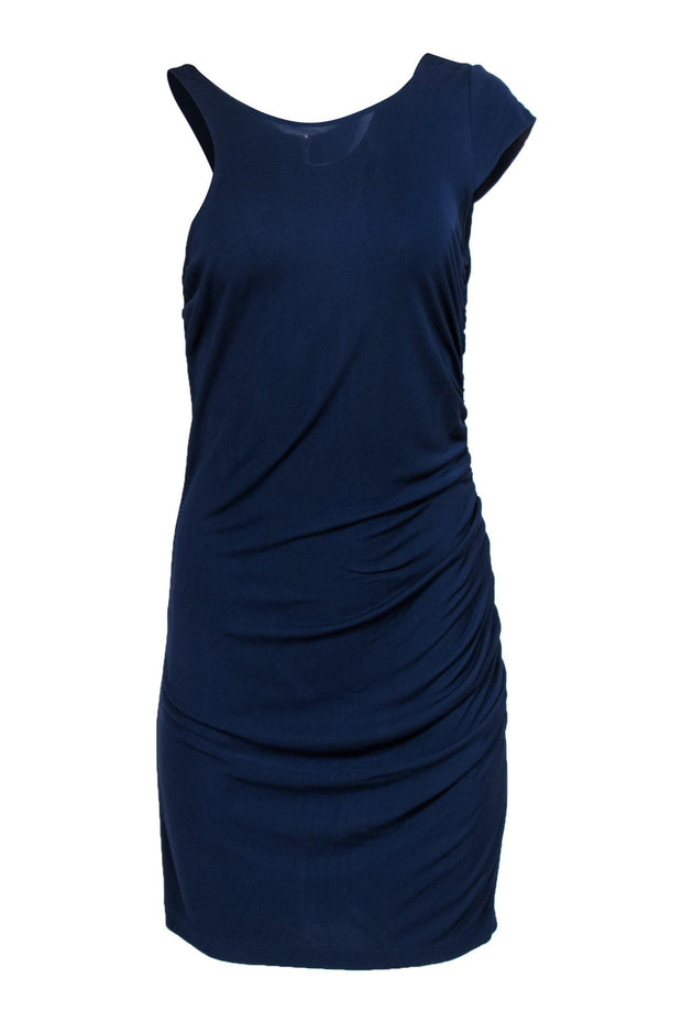 Current Boutique-Jay Godfrey - Navy Blue Ruched Asymmetric Dress Sz 6