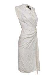 Current Boutique-Jay Godfrey - White Textured Structured Midi Dress w/ Gold Ring & Sash Sz 6