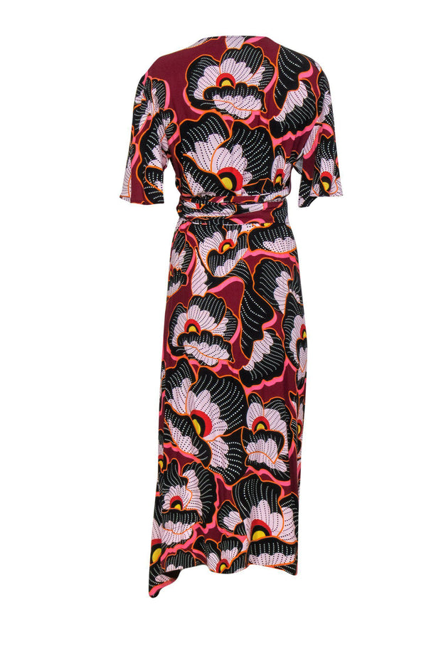 Current Boutique-Jazmin Chebar - Pink, Black & Orange Floral Print Wrap Maxi Dress Sz M