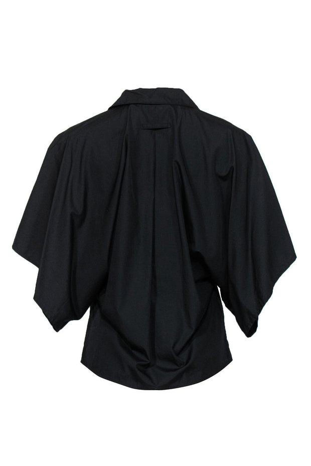 Current Boutique-Jean Paul Gaultier - Black Button-Up Blouse w/ Oversized Short Sleeves Sz 6