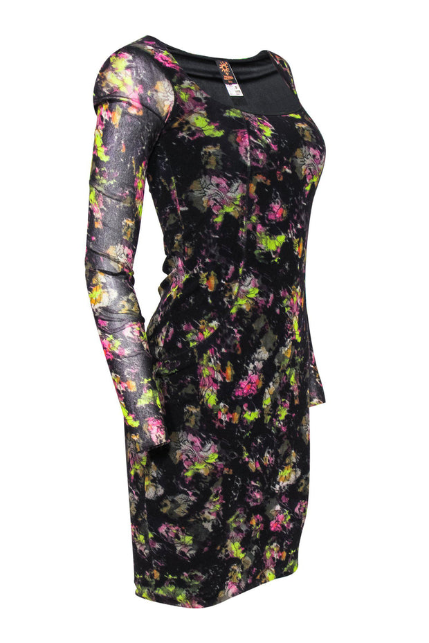 Current Boutique-Jean Paul Gaultier - Black Floral Print Fitted Cocktail Dress Sz S