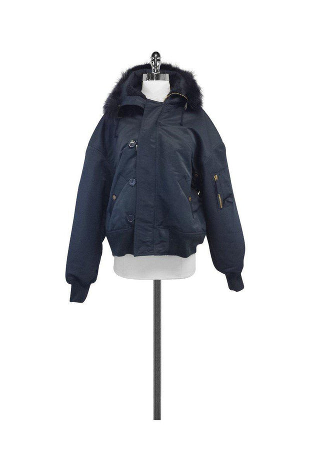 Current Boutique-Jean Paul Gaultier Jeans - Navy Jacket w/Fur Trim Sz 8