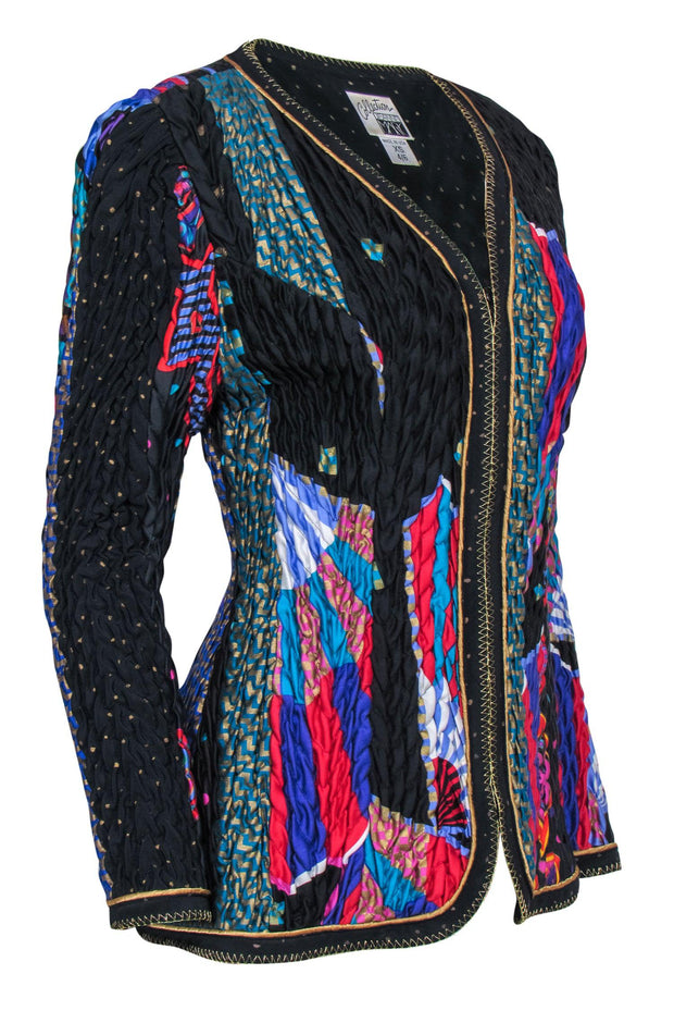 Current Boutique-Jeanne Marc Collection - Vintage Multi-Colored Printed Quilted Zip-Up Jacket Sz XS