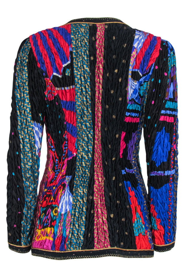 Current Boutique-Jeanne Marc Collection - Vintage Multi-Colored Printed Quilted Zip-Up Jacket Sz XS