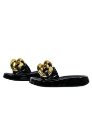 Current Boutique-Jeffrey Campbell - Black Patent Slide Sandals w/ Oversized Chain Link Sz 7.5
