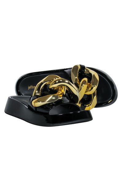 Current Boutique-Jeffrey Campbell - Black Patent Slide Sandals w/ Oversized Chain Link Sz 7.5