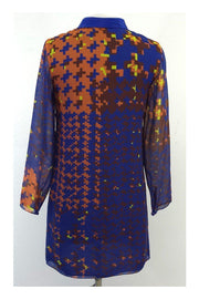 Current Boutique-Jenni Kayne - Blue Brown & Yellow Pixel Print Dress Sz XS