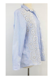 Current Boutique-Jenni Kayne - Blue & White Striped Floral Cutout Shirt Sz M