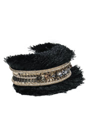Current Boutique-Jenny Packham - Gold & Black Jeweled Bangle w/ Fringe