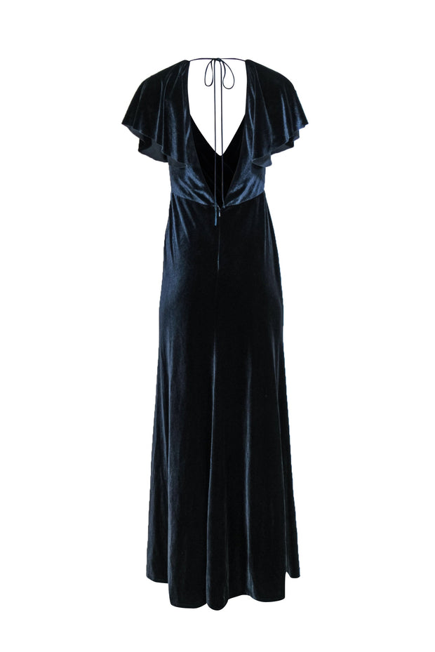 Current Boutique-Jenny Yoo - Navy Velvet Ruffle Sleeve Gown Sz 8