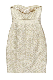 Current Boutique-Jenny Yoo - White Strapless Dress w/ Gold Metallic Polka Dots Sz 0