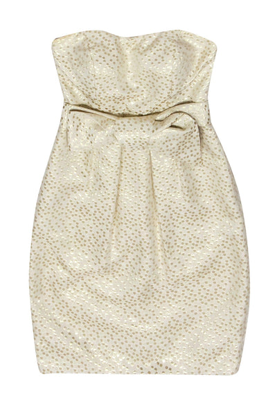 Current Boutique-Jenny Yoo - White Strapless Dress w/ Gold Metallic Polka Dots Sz 0