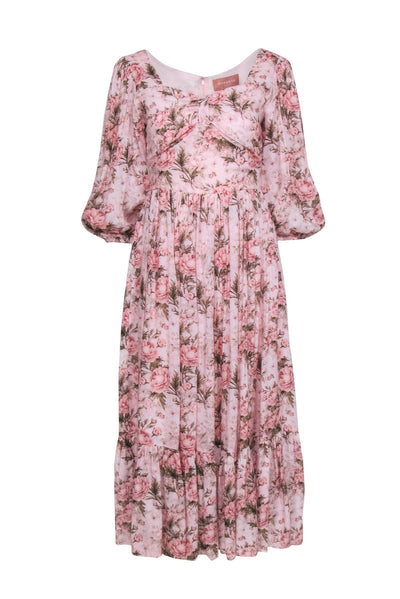 Current Boutique-Jessakae - Pink Floral Print Maxi Dress w/Ruffle Hem Sz S