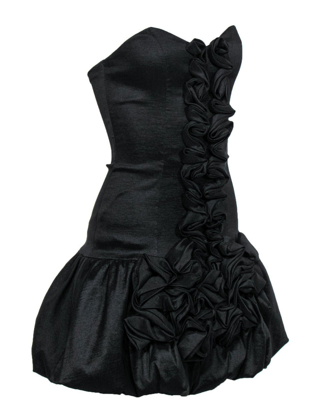Current Boutique-Jessica McClintock - Black Strapless Ruffle Fitted Dress w/ Balloon Hem Sz 4