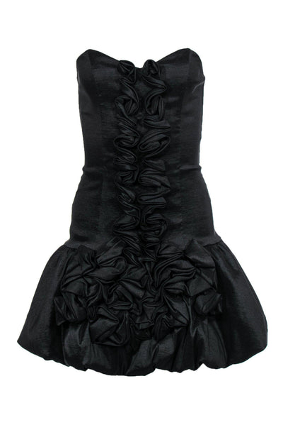 Current Boutique-Jessica McClintock - Black Strapless Ruffle Fitted Dress w/ Balloon Hem Sz 4