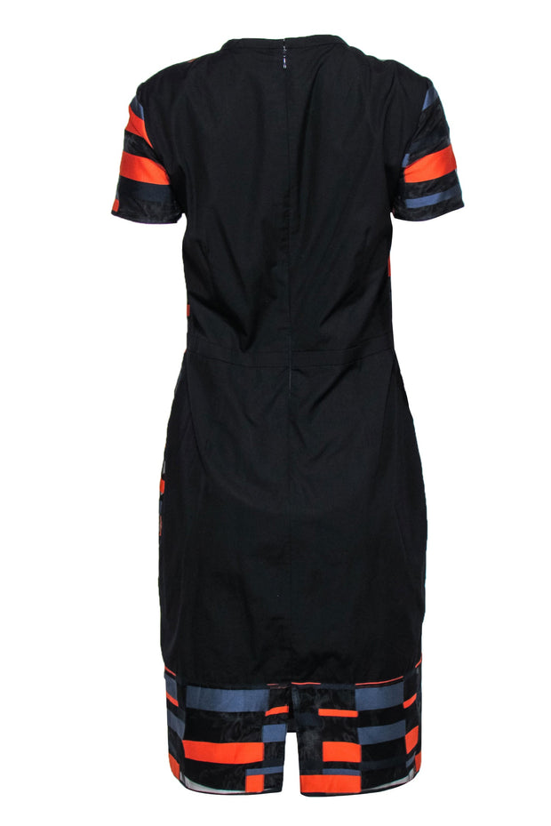 Current Boutique-Jil Sander - Black, Navy & Orange Square Print Sheath Dress Sz 8