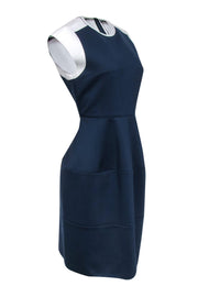 Current Boutique-Jil Sander - Navy Fit & Flare Scuba Dress w/ White Trim Sz 8