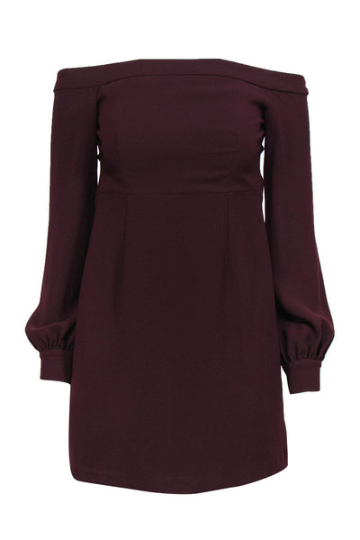 Current Boutique-Jill Jill Stuart - Burgundy Long Sleeve Off-the-Shoulder A-Line Dress Sz 0