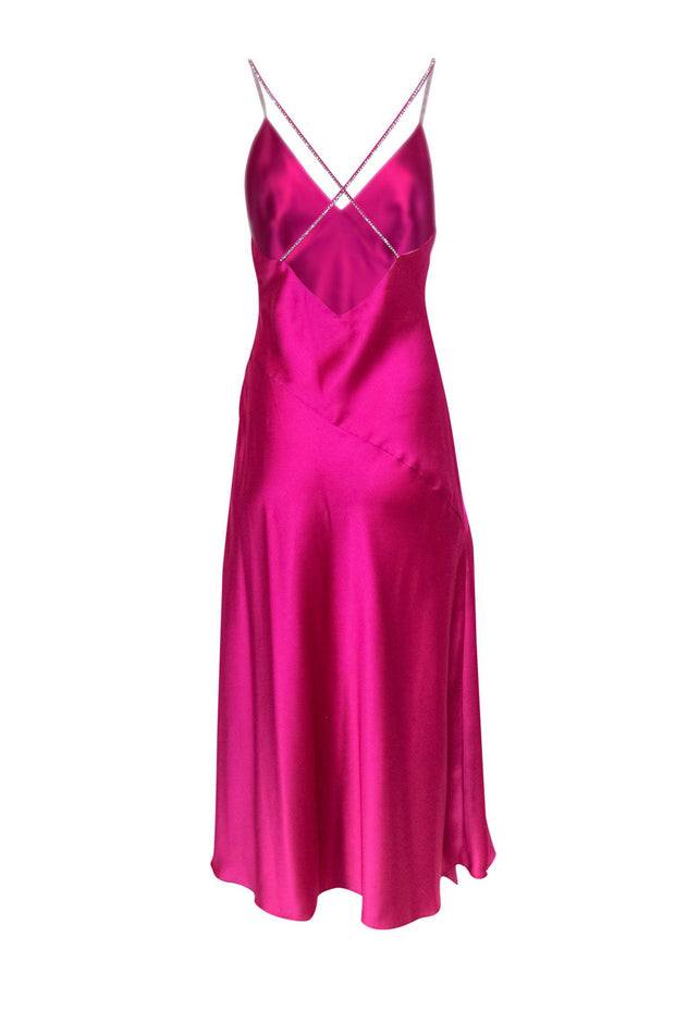 Current Boutique-Jill Jill Stuart - Fuchsia Satin Sleeveless Gown w/ Rhinestone Straps Sz 6