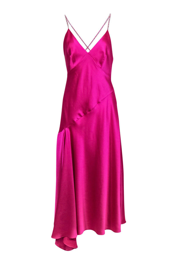 Current Boutique-Jill Jill Stuart - Fuchsia Satin Sleeveless Gown w/ Rhinestone Straps Sz 6