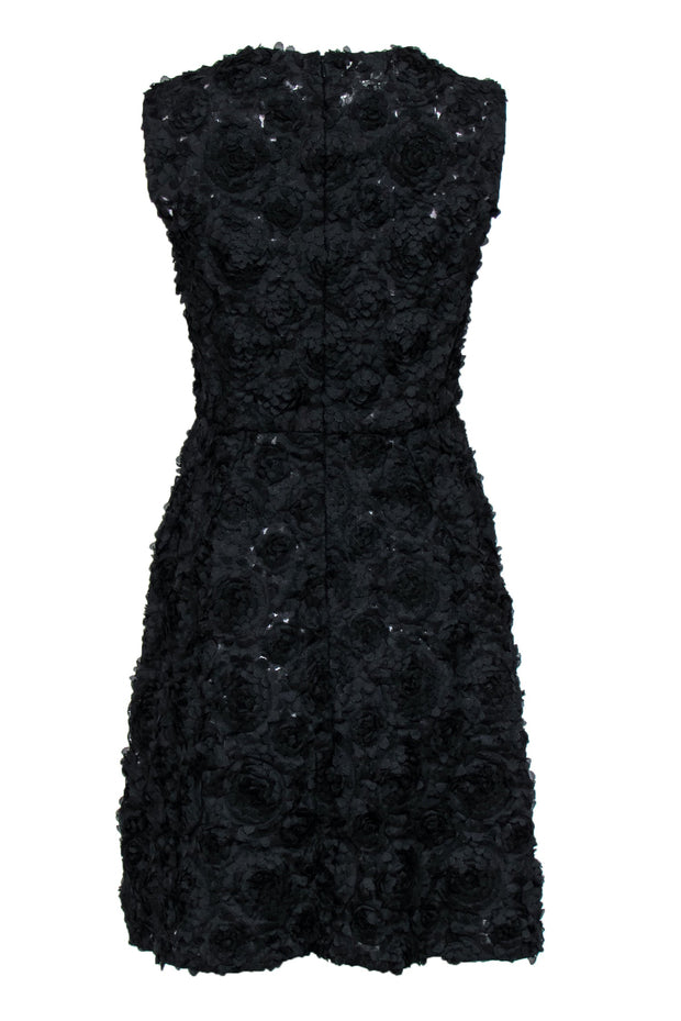 Current Boutique-Jill Stuart - Black Floral Applique Textured A-Line Dress Sz 4