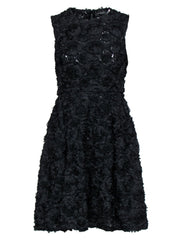 Current Boutique-Jill Stuart - Black Floral Applique Textured A-Line Dress Sz 4