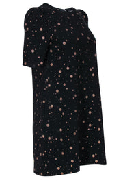 Current Boutique-Jill Stuart - Black Puff Sleeve Shift Dress w/ Gold Glitter Polka Dots Sz 6