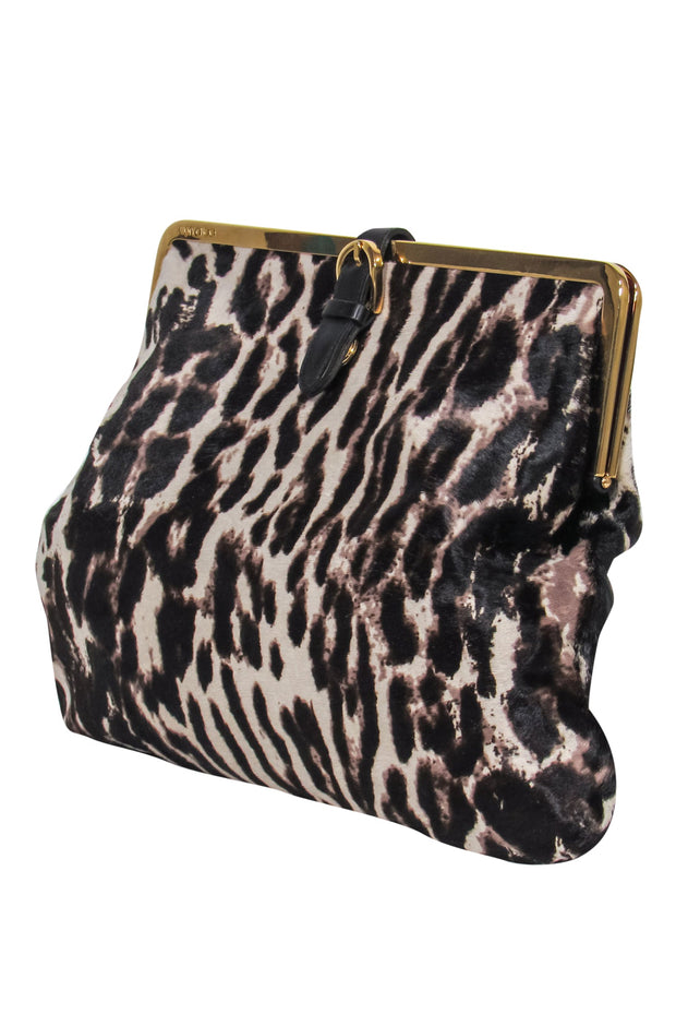 Current Boutique-Jimmy Choo - Beige & Dark Brown Leopard Print Calf Hair Clutch