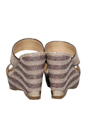 Current Boutique-Jimmy Choo - Beige Sparkly Striped Woven Strappy Platform Wedges Sz 8