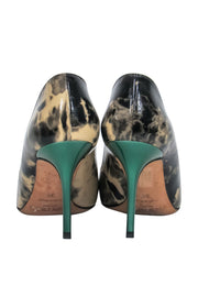 Current Boutique-Jimmy Choo - Black & Beige Marbled Patent Leather Pointed Toe Pumps w/ Green Heels Sz 6