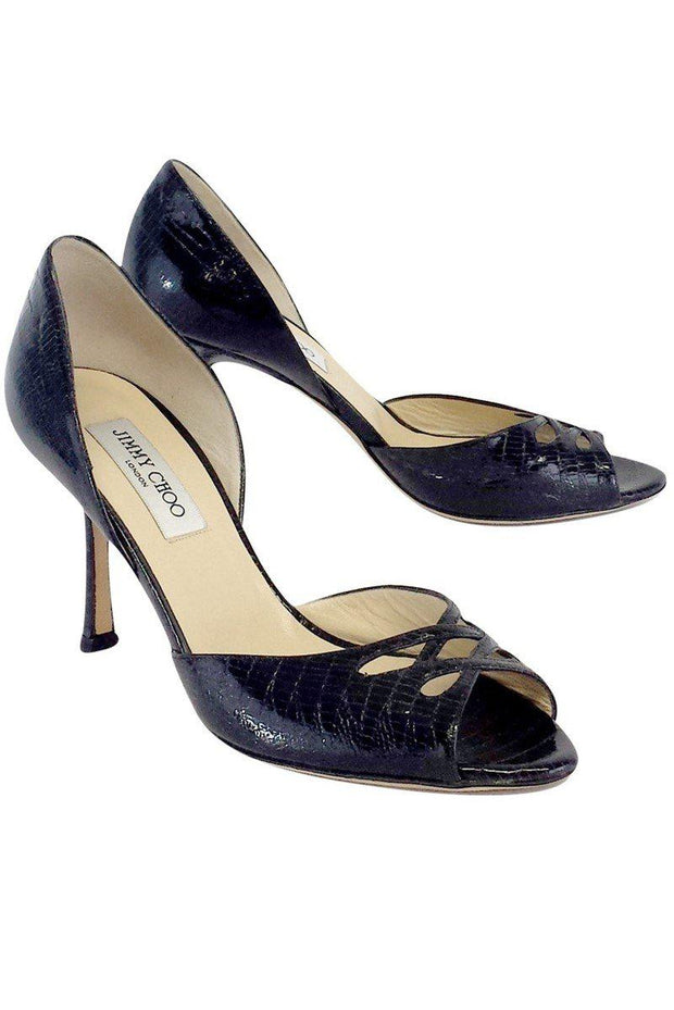 Current Boutique-Jimmy Choo - Black Embossed Leather Cut Out Heels Sz 10