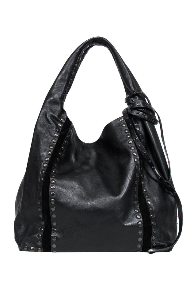 Current Boutique-Jimmy Choo - Black Leather Studded Hobo Bag w/ Suede Trim