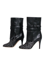 Current Boutique-Jimmy Choo - Black & Leopard Print Leather & Calf Hair Heeled Booties Sz 8