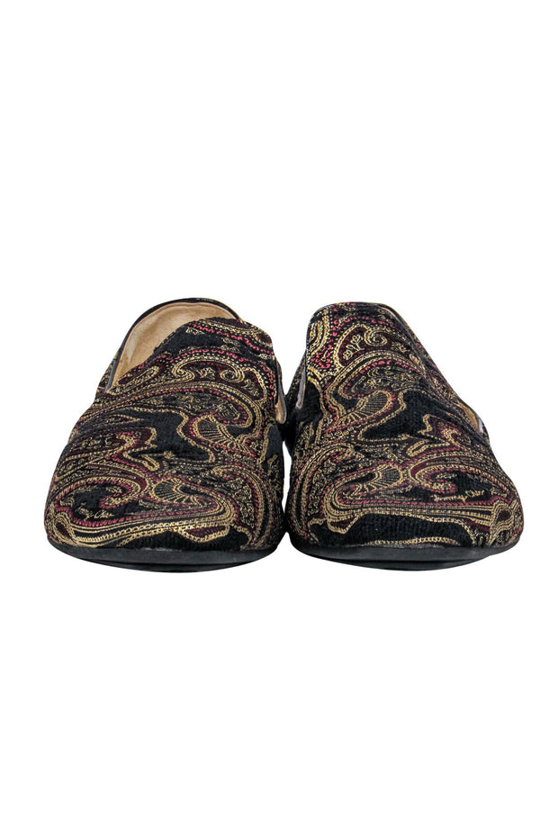 Current Boutique-Jimmy Choo - Black & Multicolored Paisley Print Loafers Sz 9