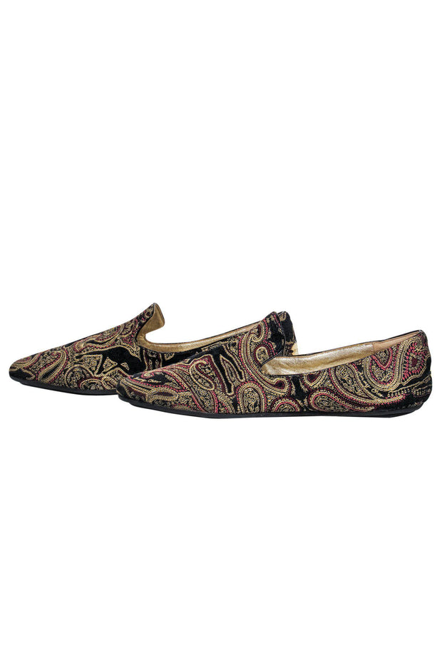 Current Boutique-Jimmy Choo - Black & Multicolored Paisley Print Loafers Sz 9