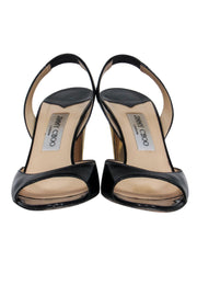Current Boutique-Jimmy Choo - Black Patent Leather Peep Toe Slingback Heels Sz 10.5