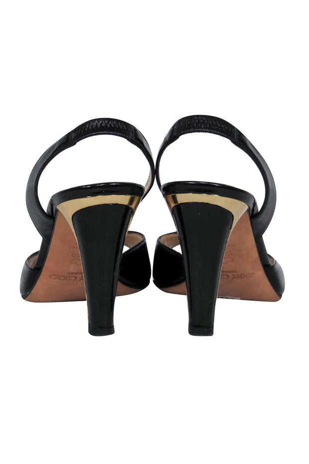 Current Boutique-Jimmy Choo - Black Patent Leather Peep Toe Slingback Heels Sz 10.5