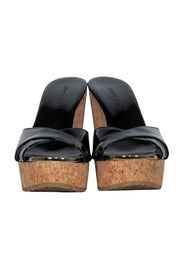 Current Boutique-Jimmy Choo - Black Patent Leather Slip-On Cork Wedges Sz 6