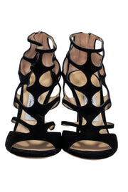 Current Boutique-Jimmy Choo - Black Suede Cutout Stiletto Sandals Sz 6