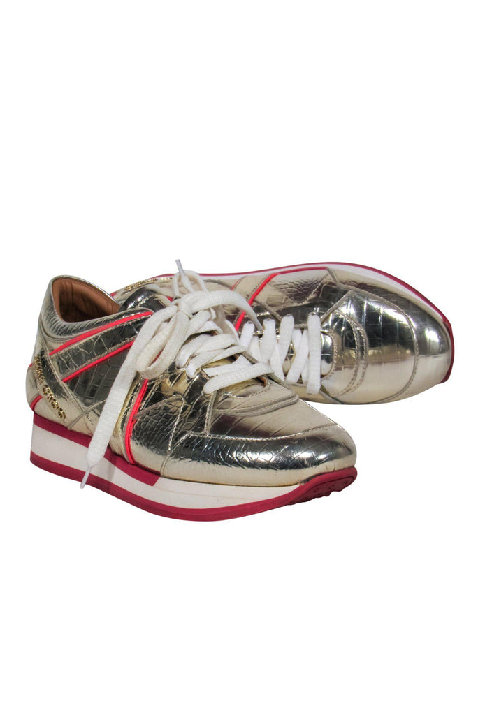 Jimmy Choo Monza Women Antique Gold Sneakers Glitter Leather Athletic  Trainers | eBay