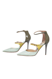 Current Boutique-Jimmy Choo - Mint Green, Yellow & Olive Colorblocked Strappy Stilettos Sz 5