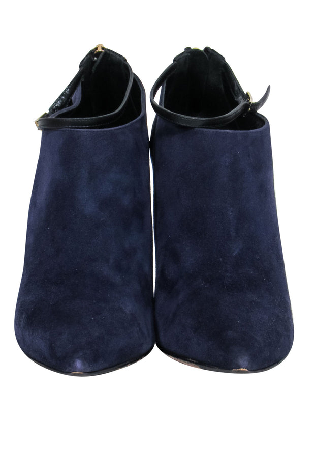 Current Boutique-Jimmy Choo - Navy & Black Suede & Leather Low Cut Heeled Booties Sz 7