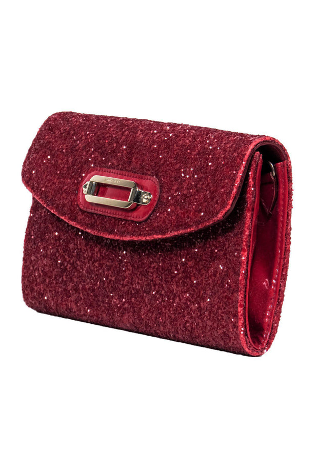 Current Boutique-Jimmy Choo - Red Glitter Clutch w/ Gold Buckle