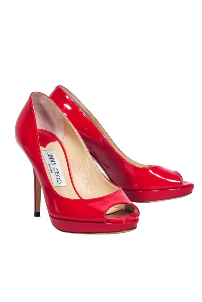 Red jimmy choo discount peep toe pumps