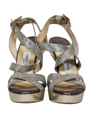 Current Boutique-Jimmy Choo - Silver Glitter Snakeskin Platform Sandals Sz 8