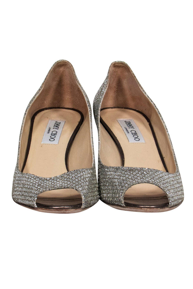Current Boutique-Jimmy Choo - Silver & Gold Shimmer Peep Toe Pumps Sz 10.5