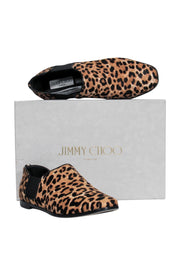 Current Boutique-Jimmy Choo - Tan Leopard Print Pony Hair "Glint" Flats Sz 8.5